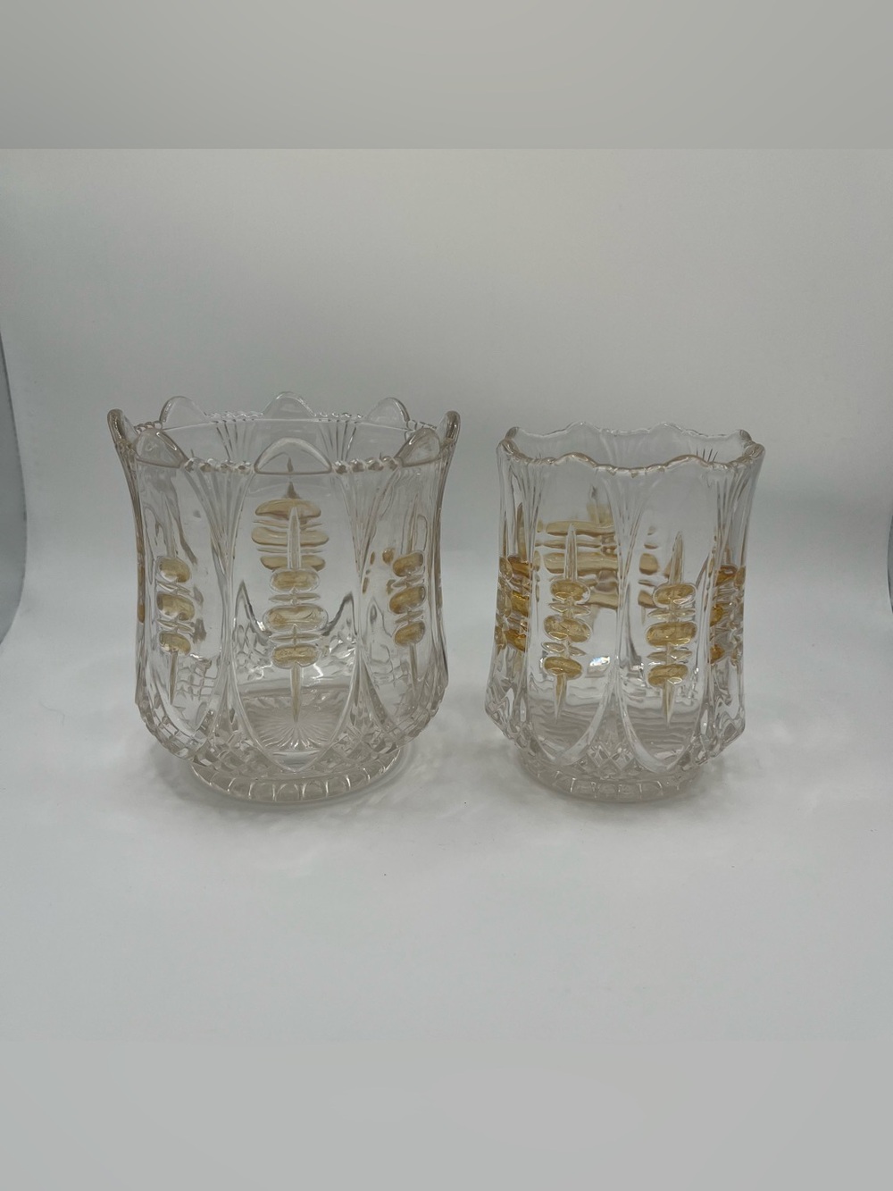 Vintage Early American Pressed Glass Spooner Scalloped Vases - Set of 2